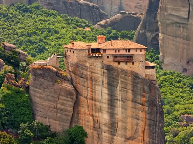 Roussanou monastery on a sandstone pillar at Meteora