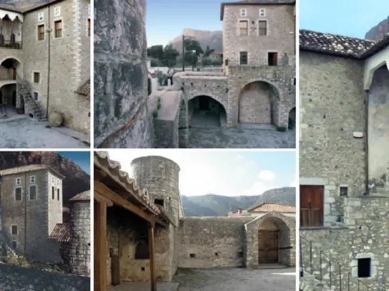 Courtyard of the historic Tsikaliotis tower house, Leonidio