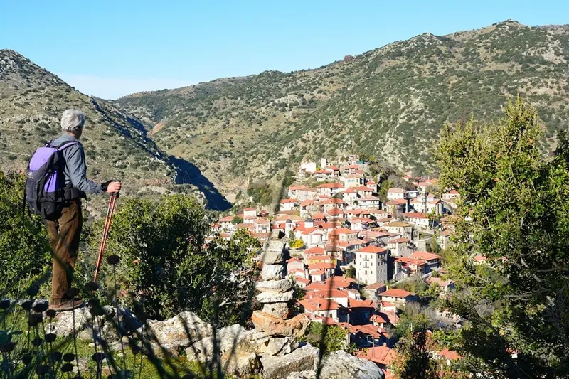 Dimitsana village on the edge of the Lousios Gorge, Arcadia