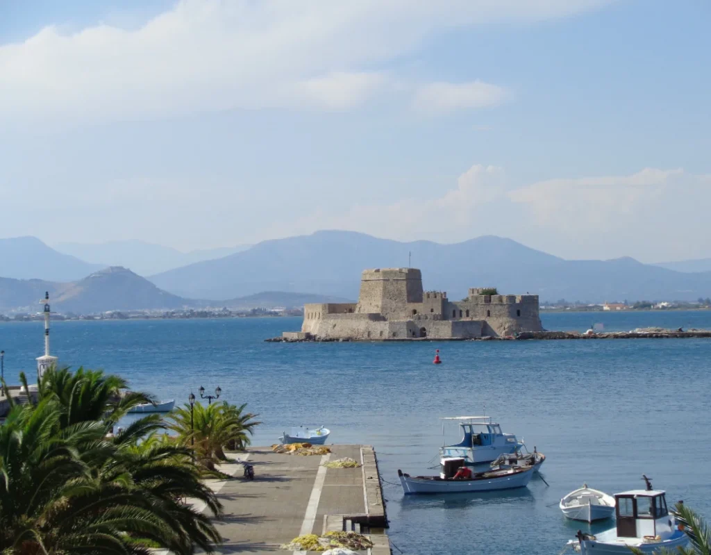 Bourtzi fortress in Nafplio, Athens transfer route