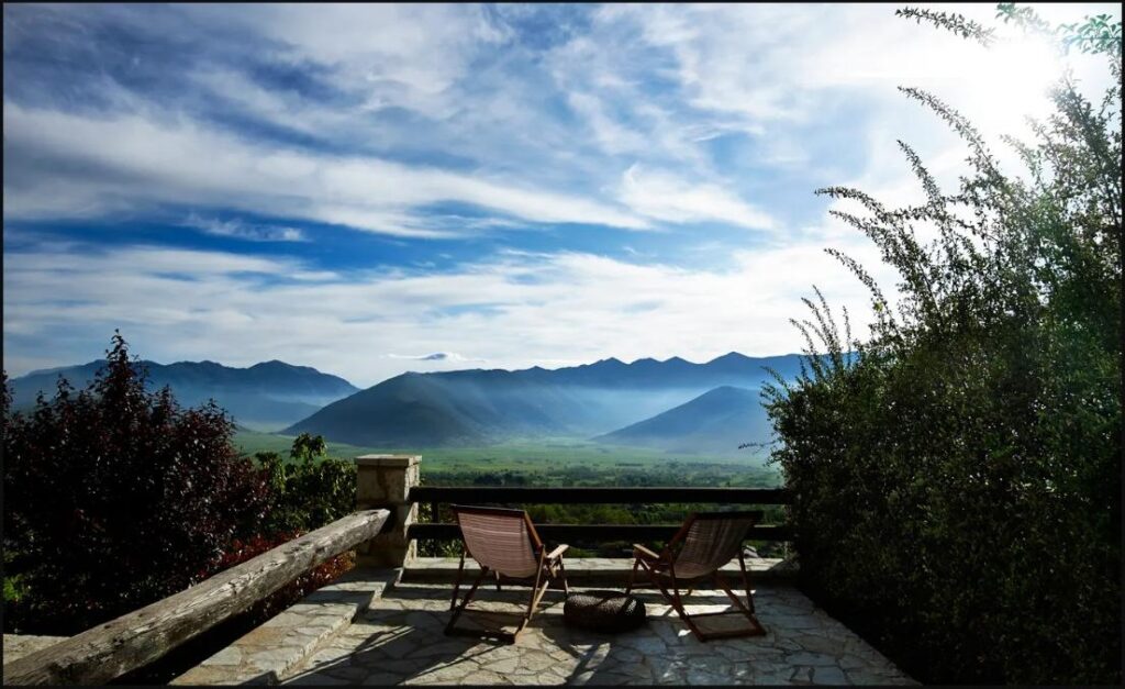 Villa Vager Boutique Hotel terrace with mountain view, Levidi, Arcadia