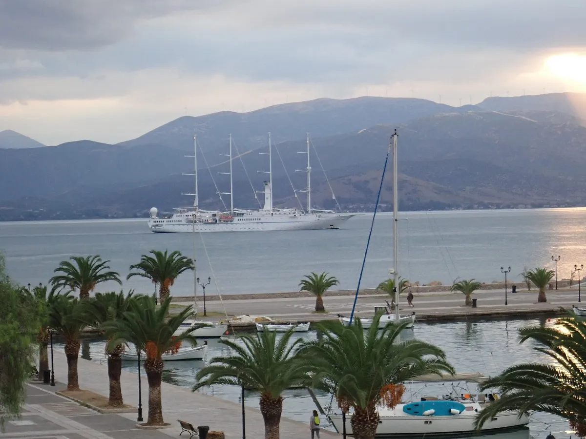 Cruise ship anchored in the bay of Nafplio
