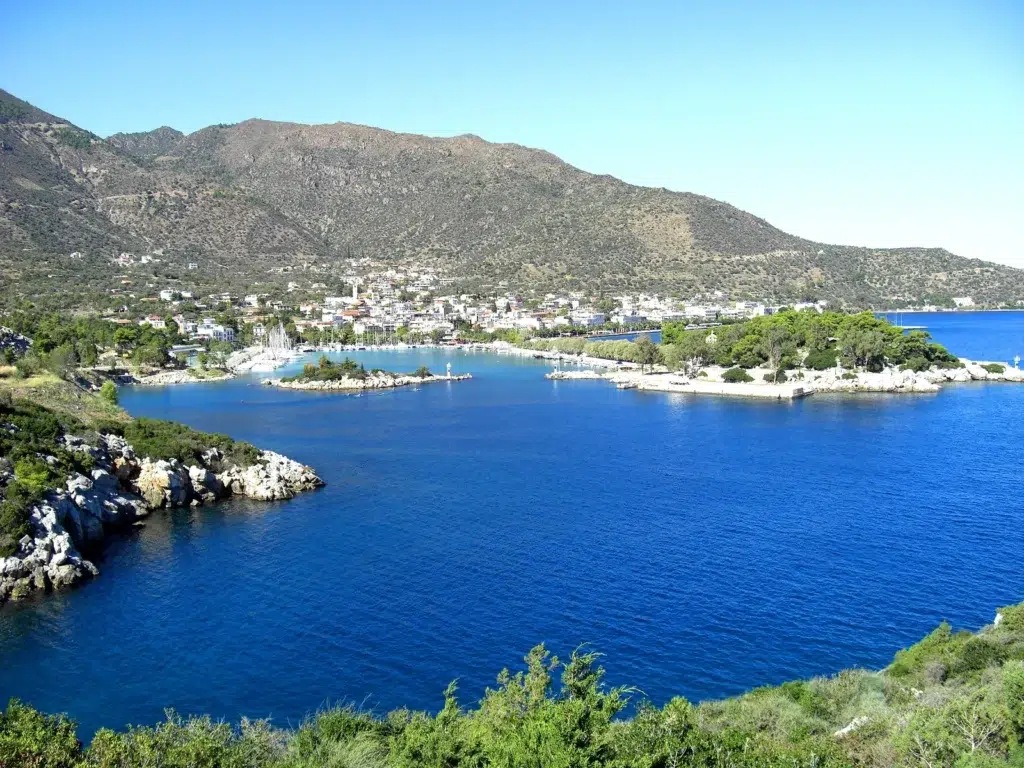 Methana town and harbour on the Saronic Gulf