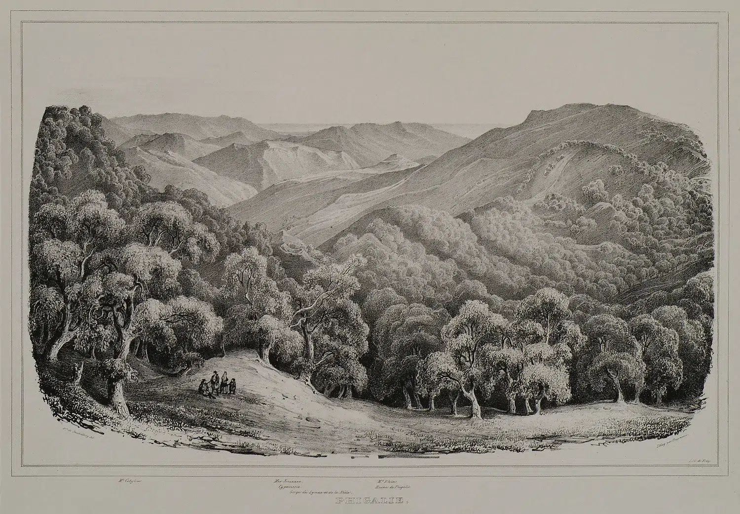 Ancient Phigalia above the Neda valley, engraving of 1834